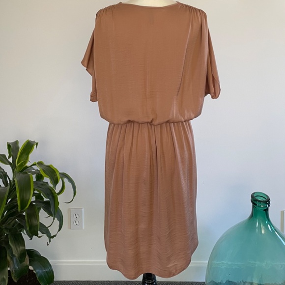 **SOLD**BCBG bronze Grecian style faux wrap mini dress - Sz L - Picture 8 of 10